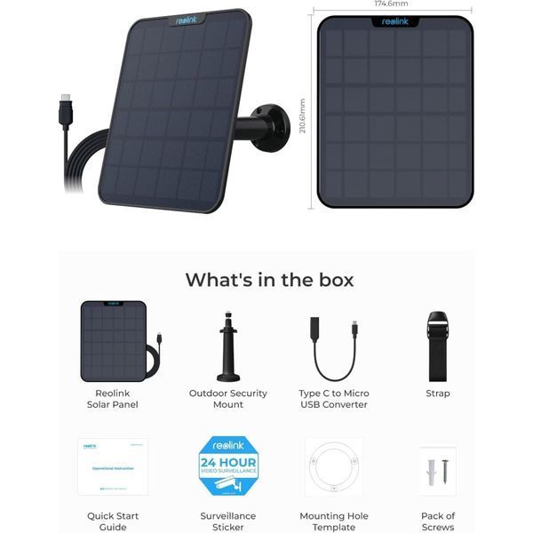 Монокристалічна сонячна панель Reolink Solar Panel 2 Black 641117ua фото