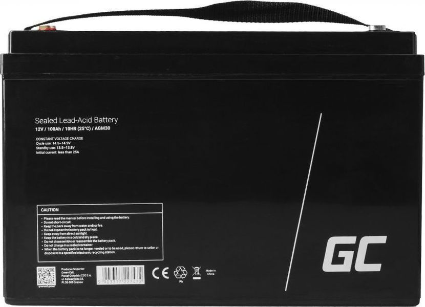 Акумулятор для ДБЖ/інвертора Green Cell AGM VRLA 100Ah 12V (AGM30) 489766 фото