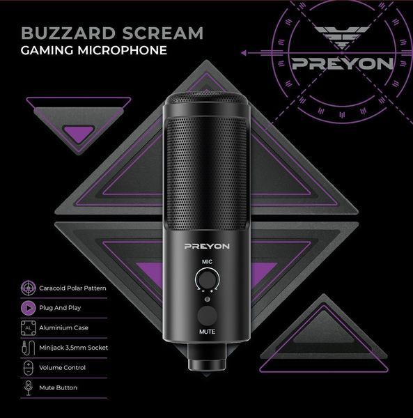 Микрофон для ПК/ для стриминга, подкастов Preyon Buzzard Scream (PBS43B) 551859 фото