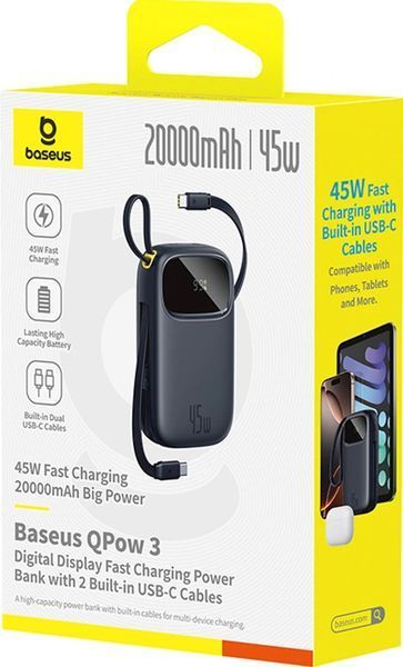 Внешний аккумулятор (павербанк) Baseus EnerFill FC31 Digital Display USB-C+C 20000mAh 45W Cosmic Black (P10082105123-00) 650237 фото