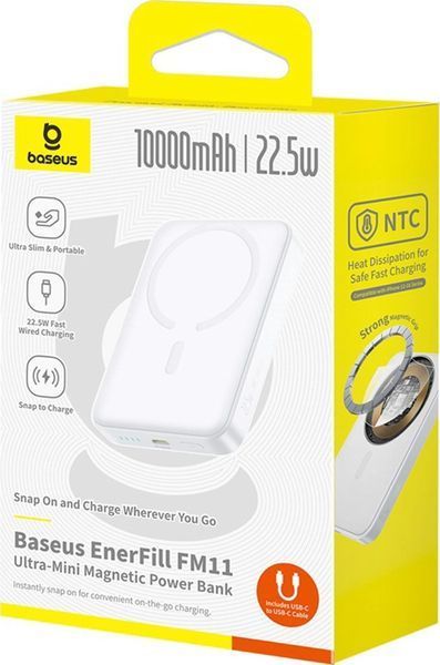 Внешний аккумулятор (павербанк) Baseus EnerFill FM11 Ultra-Mini Magnetic 10000mAh White (P1008210E213-00) 650241 фото