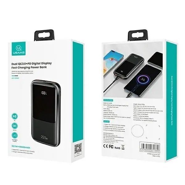 Внешний аккумулятор (павербанк) Usams PB58 10000mAh 22.5W Black (10KCD16101) 616758 фото