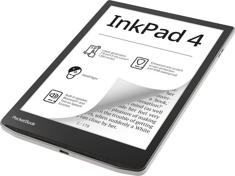Електронна книга з підсвічуванням PocketBook InkPad 4 Silver (PB743G-U-WW) 517555ua фото